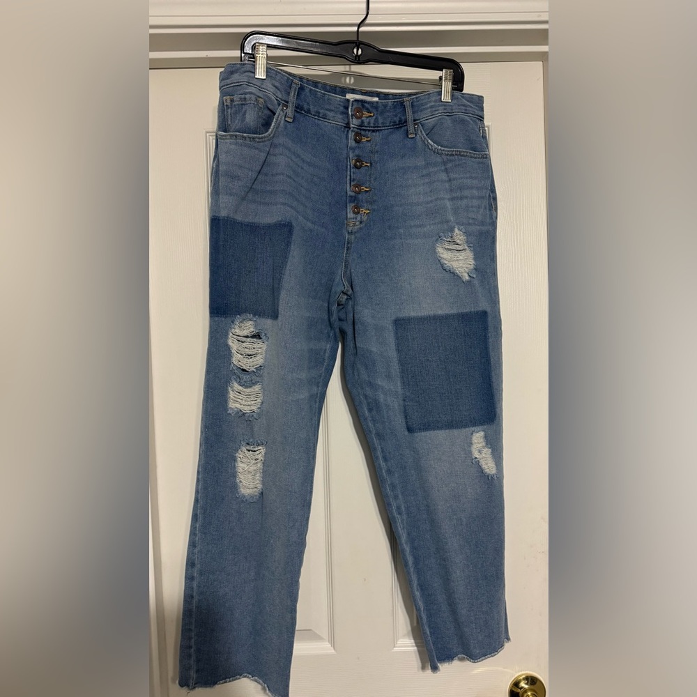 Jessica Simpson Blue Patchwork Cropped Jeans - image 1